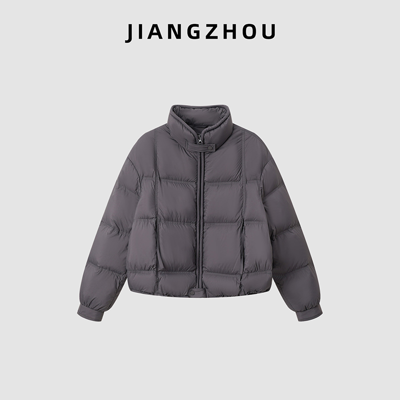 江洲【雾灰】时尚立领短款泡芙百搭保暖面包服外套