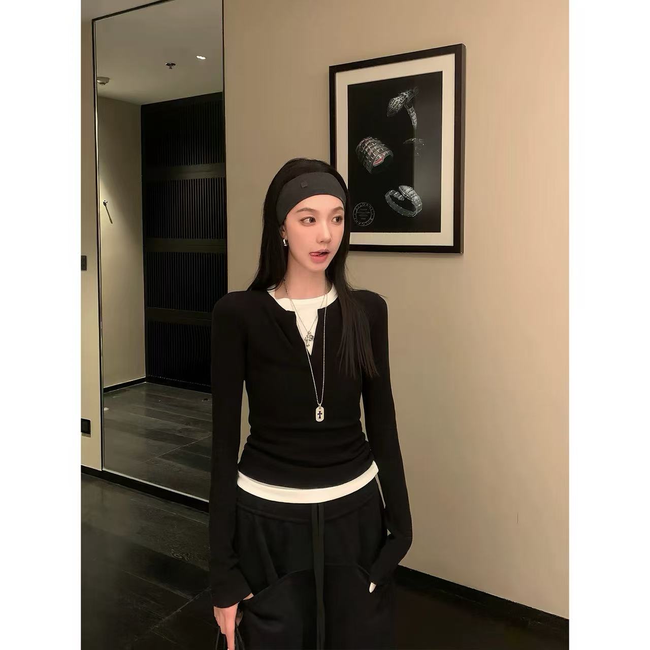 徐秋阳  层次感假两件  冬季新款百搭时尚休闲显瘦显白上衣12052-