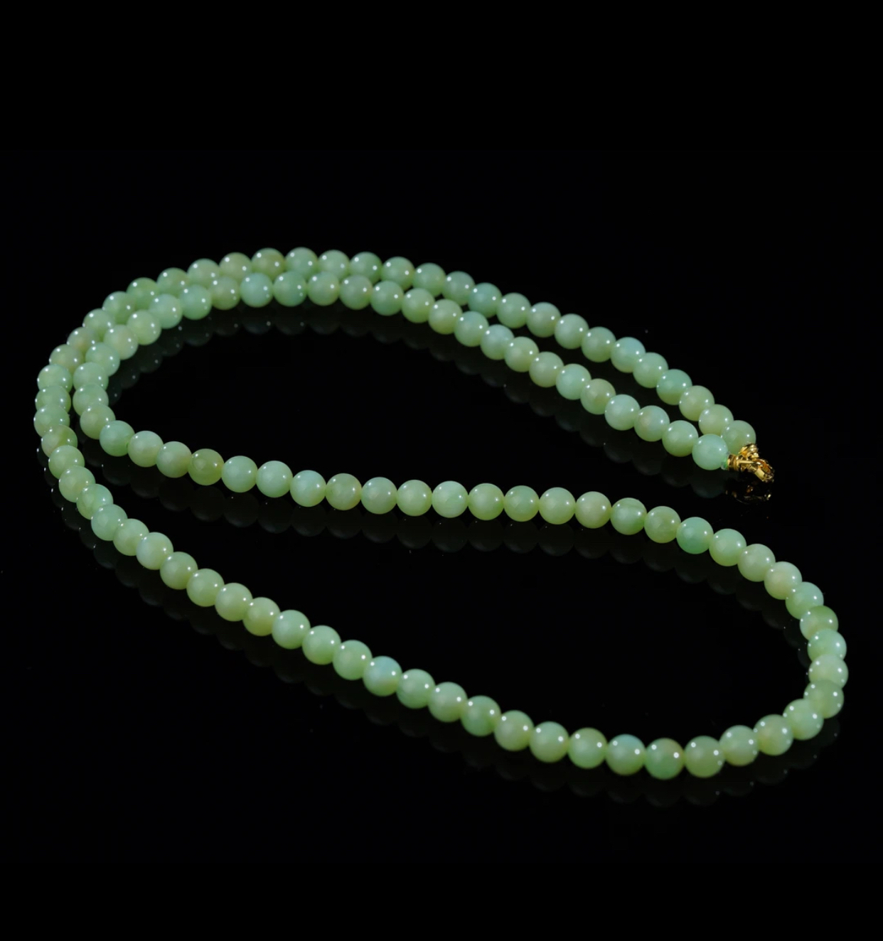 【华林同庆】清荷丨18K金和田玉黑羊洞108颈项6mm珠链 P168