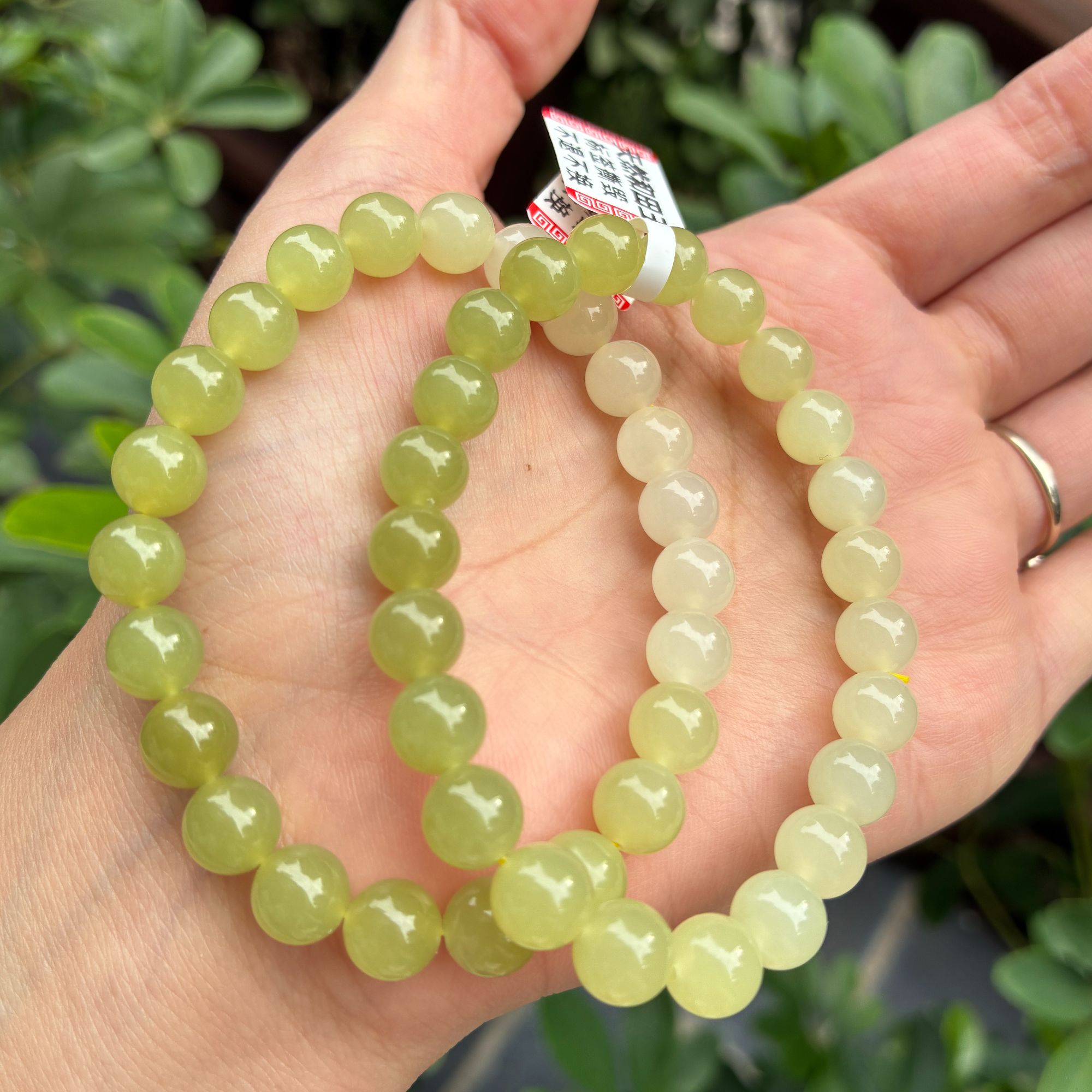 纯天然玉石和田玉手串新疆料青黄口黄口渐变手串卡8mm多样性发一