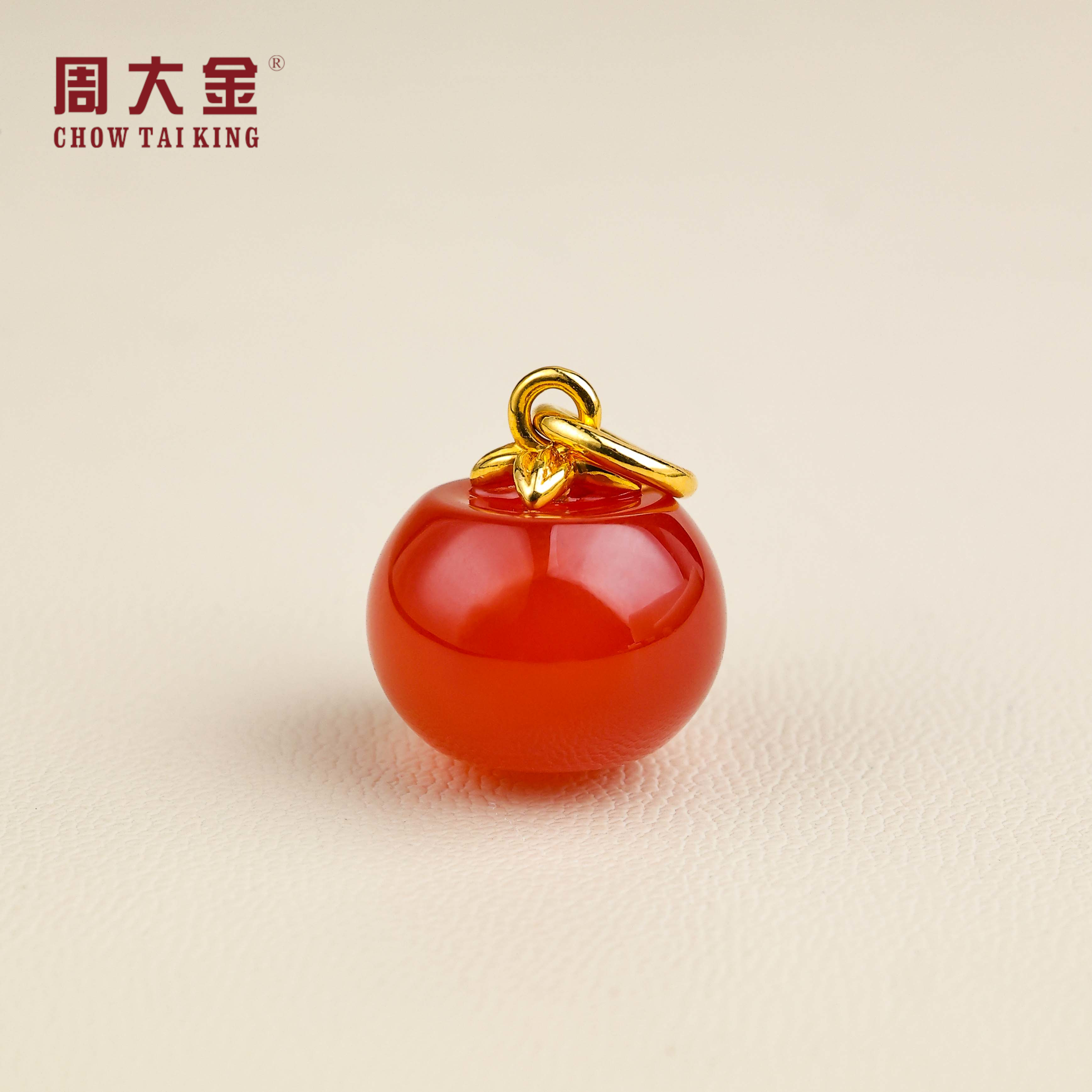 【周大金玉石】18K金红玛瑙柿子吊坠-D11512-鹤