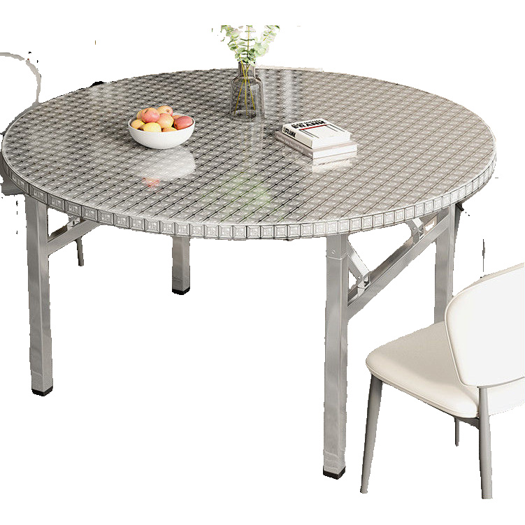 加厚不锈钢可折叠大圆桌适用于饭店排档家用简约餐厅圆形餐桌组合