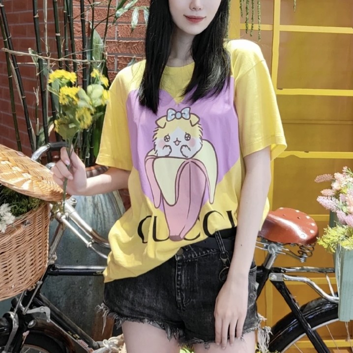 99新 GUCCI/古驰 黄色香蕉猫 爱心宝贝 短袖 S码 GM000368