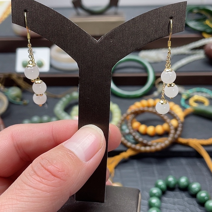 和田玉耳饰银S925镶嵌