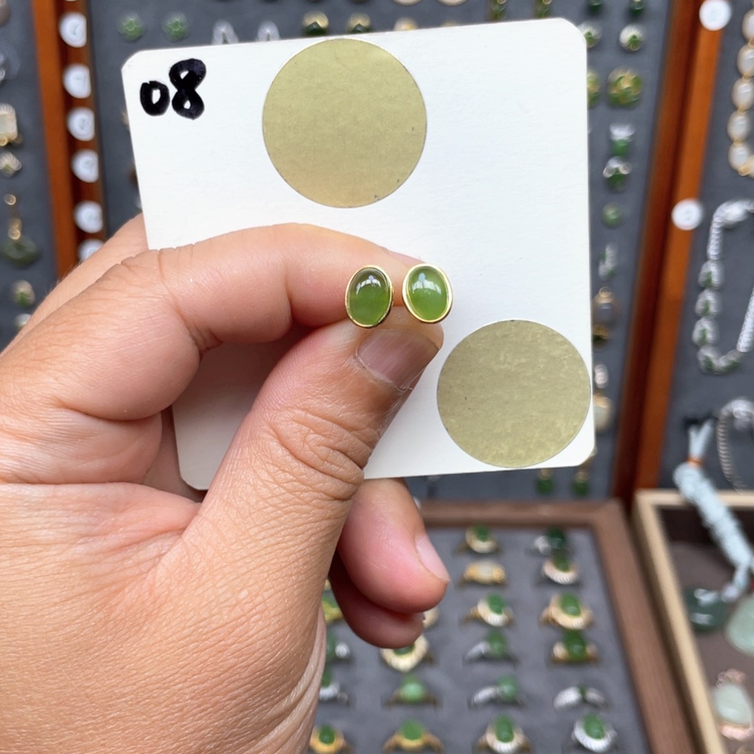 和田玉（碧玉）银S925镶嵌耳饰和田玉08