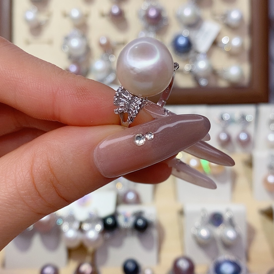 戒指淡水珍珠银S925镶嵌12➕