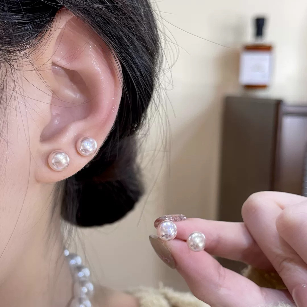 铜合金耳饰 079【优雅】粉色珠珠小众耳钉简约通勤百搭耳饰耳环