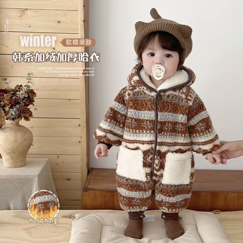 冬装洋气婴儿连体衣冬款加厚保暖宝宝衣服冬天外出服外穿服加绒