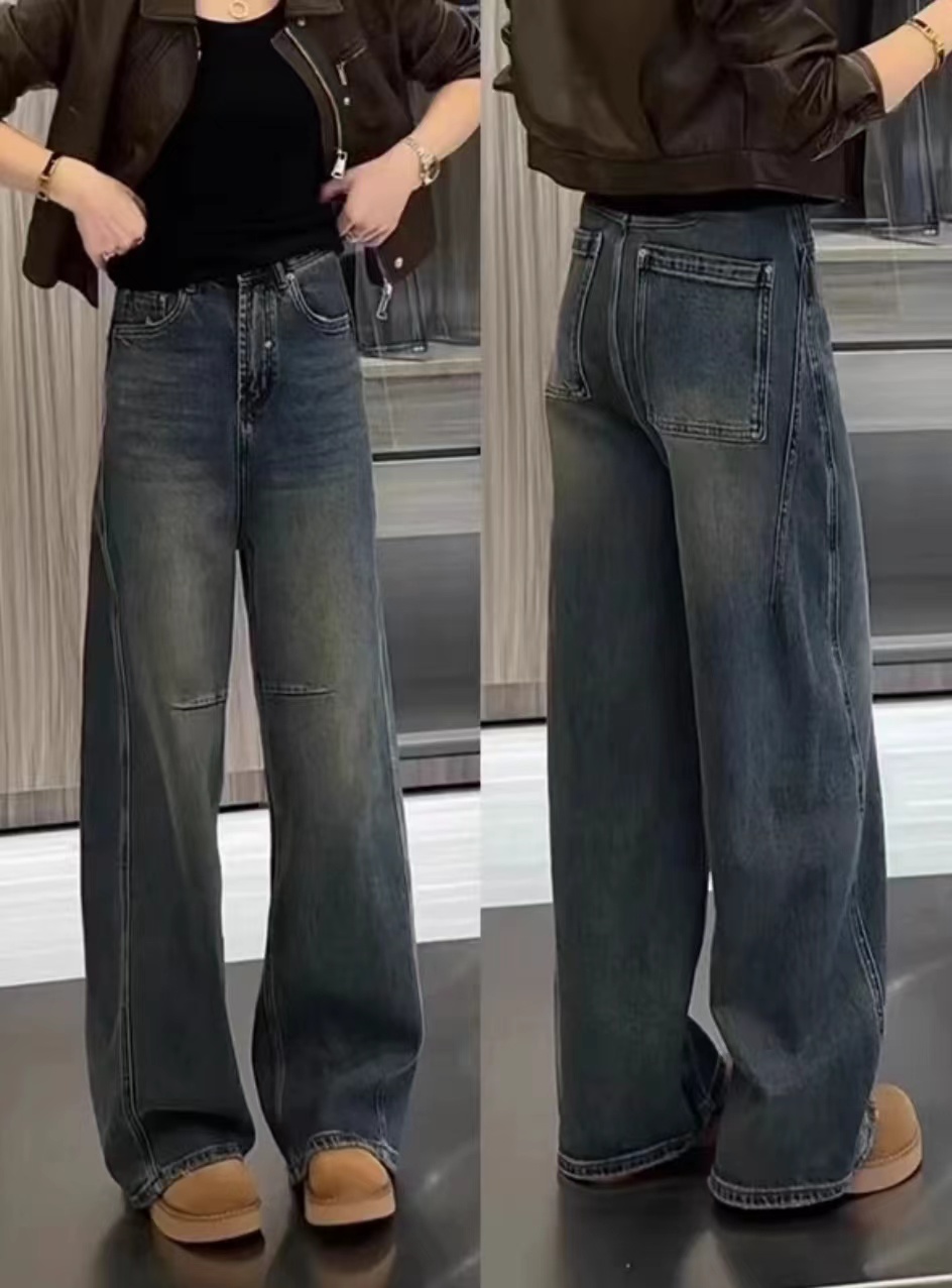 2025阔腿牛仔百搭高腰休闲时尚