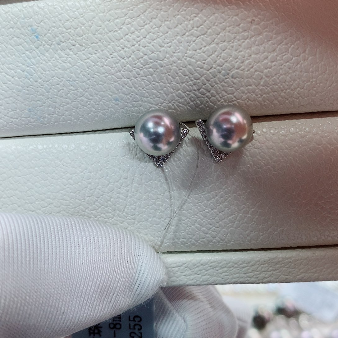 银S925镶嵌耳饰海水珍珠7-8