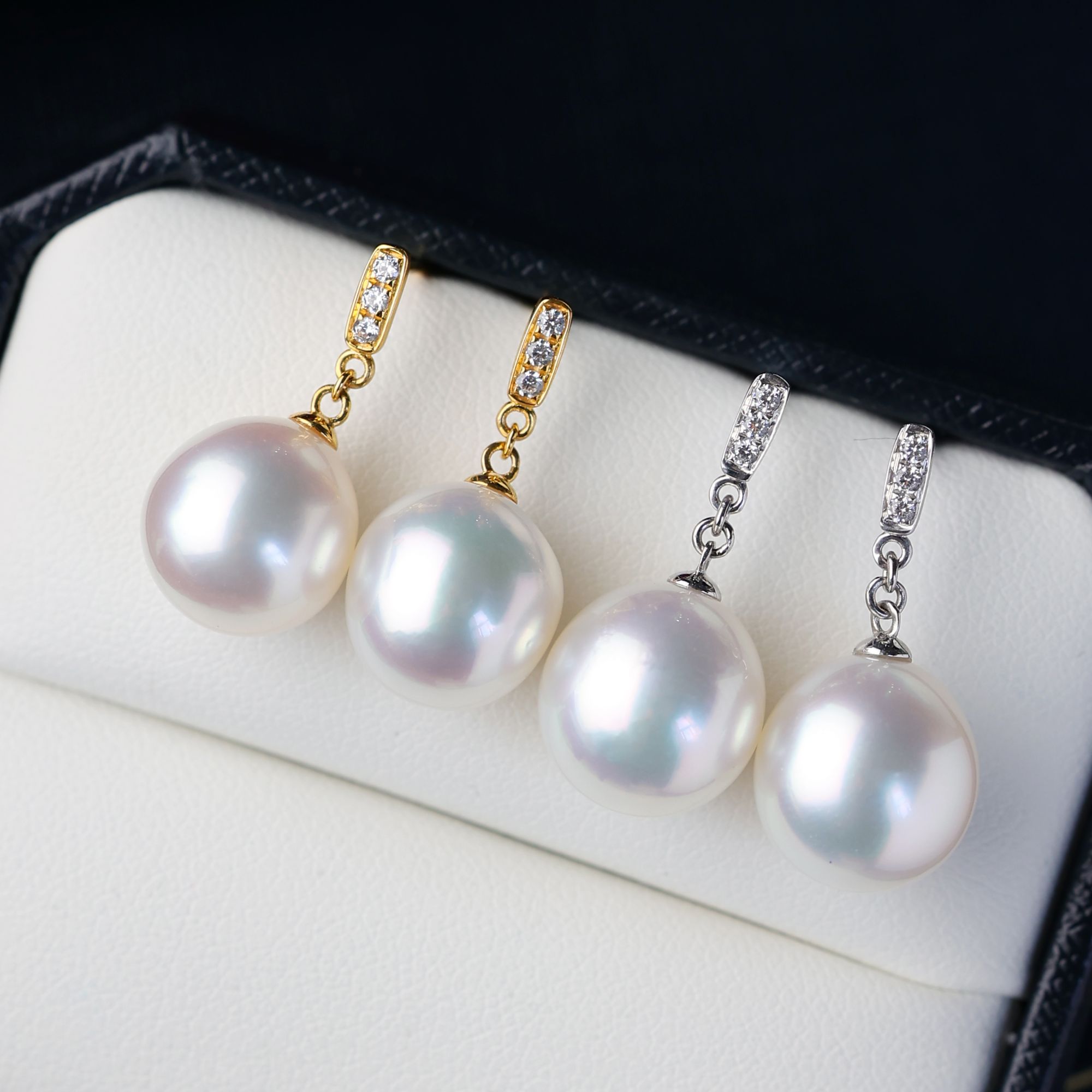 海水澳白珍珠耳坠耳环11-12mm极光精致时尚18K金多样性发一对