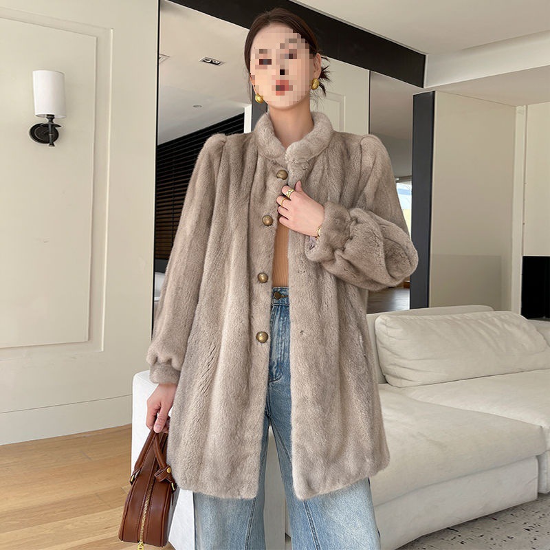 进口紫标天鹅绒水貂皮草整貂母貂真貂紫标中长款水貂外套年轻大衣