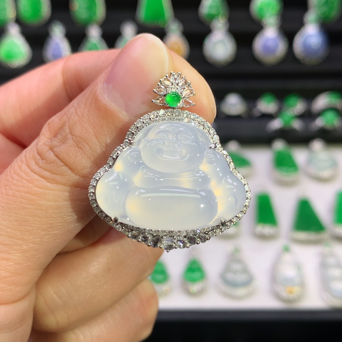 翡翠吊坠(不含链)18K金镶嵌