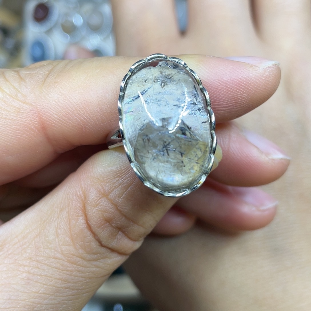 【闪购商品】银S925镶嵌珠宝半成品水晶戒指