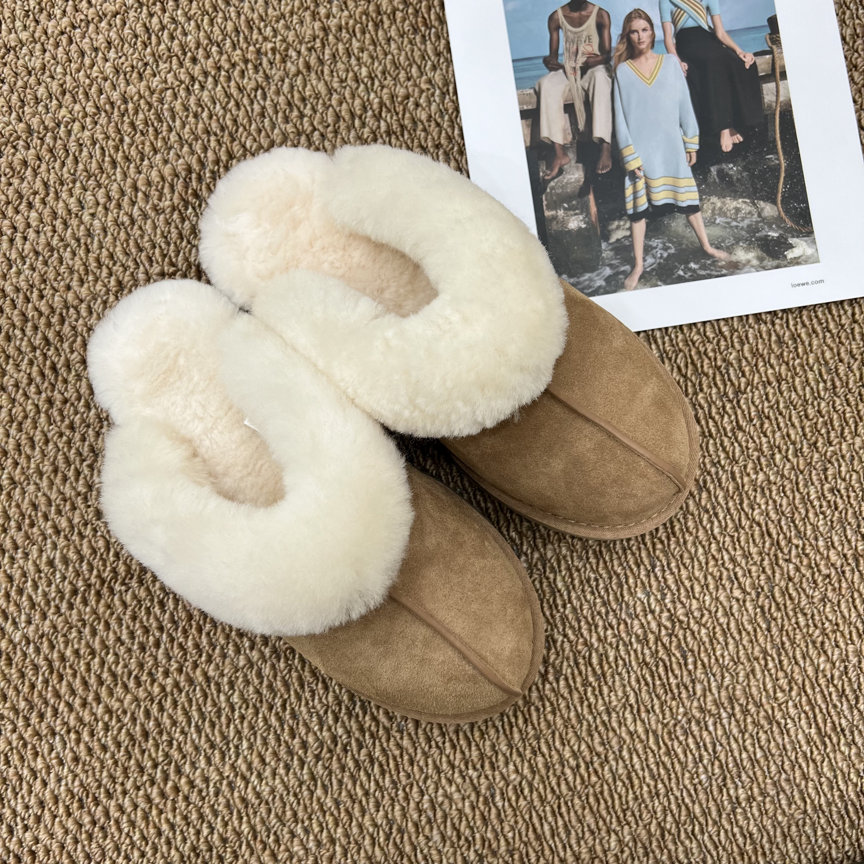 【厚底星拖】明星同款一脚蹬毛毛拖懒人一脚蹬真皮真毛雪地靴