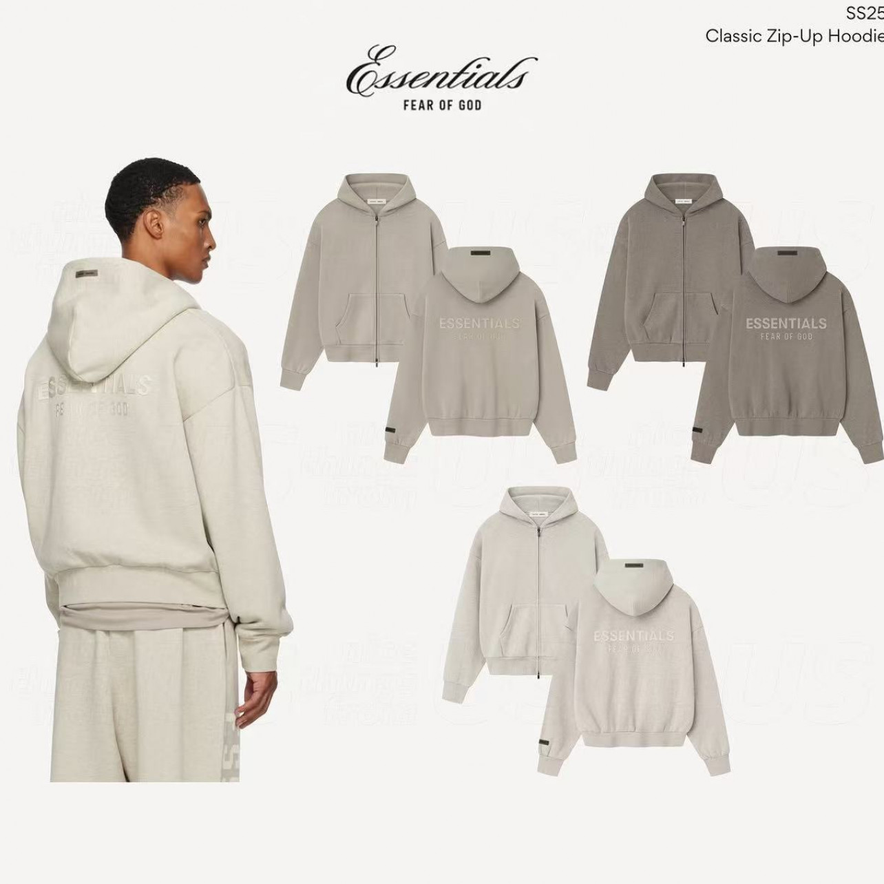 【短视频同款】Fear of God SS25连帽落肩宽松 镭射拉链卫衣