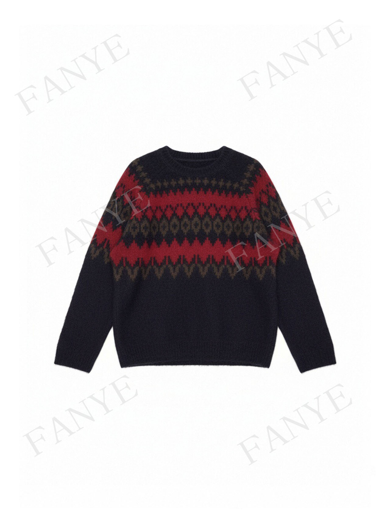 FANYE 2025冬季新款设计感撞色新年红拉毛针织衫25193