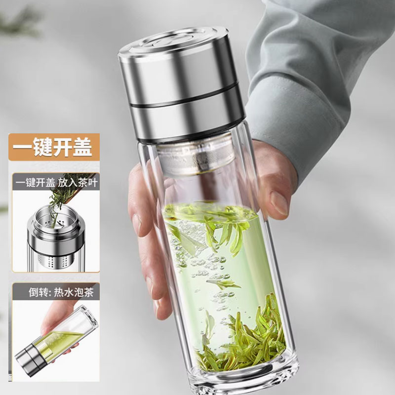 第三代耐高温玻璃水杯子双层玻璃杯双层隔热玻璃茶杯字