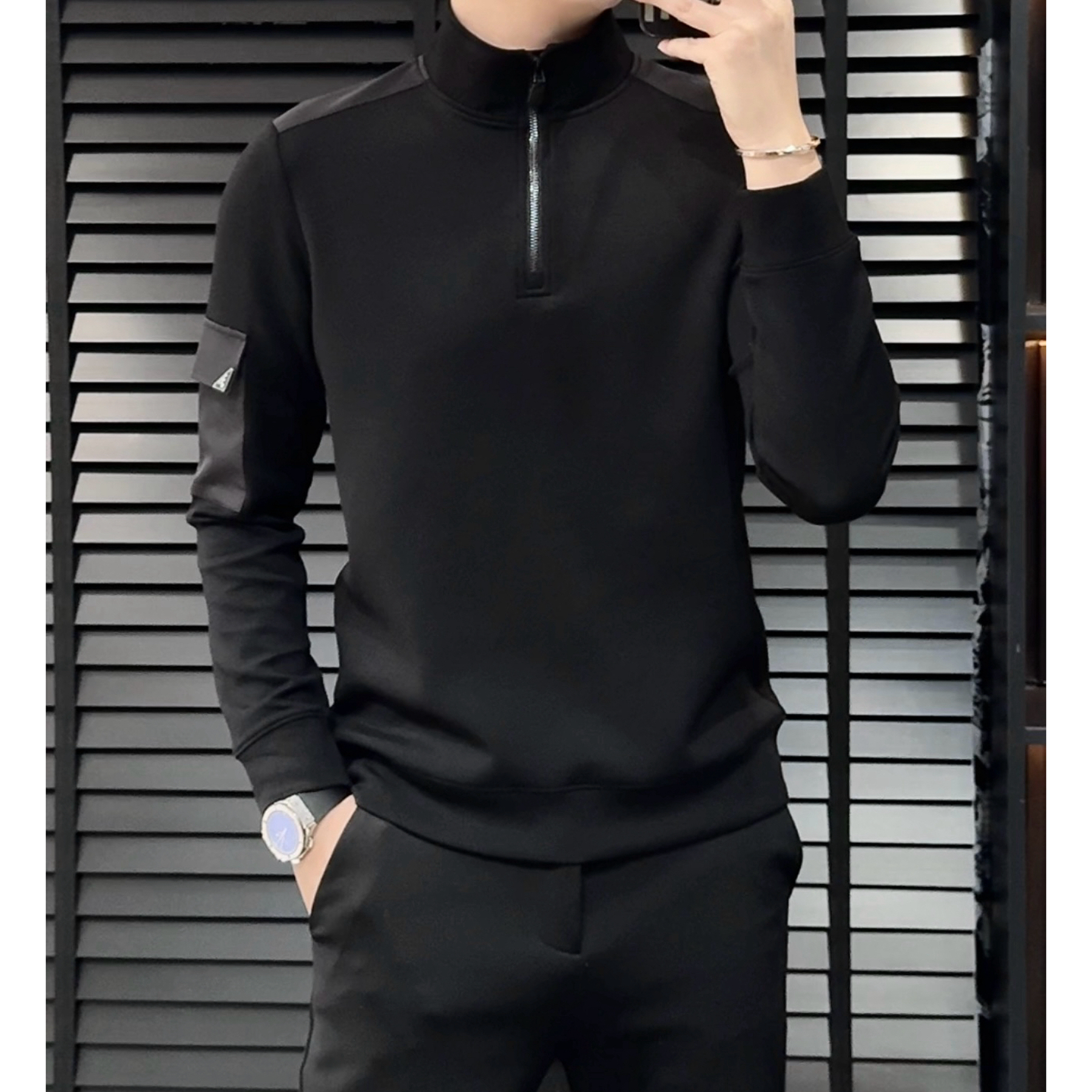 小雨男装｜L77秋冬新品空气层立领拉链精品休闲T恤卫衣H