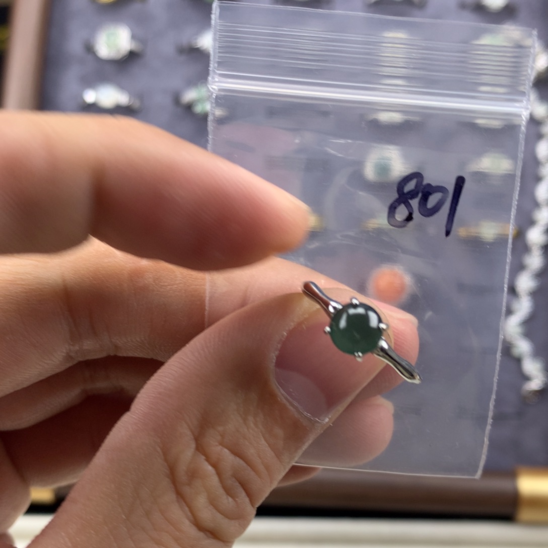 高***F翡翠银S925镀金镶嵌戒指801