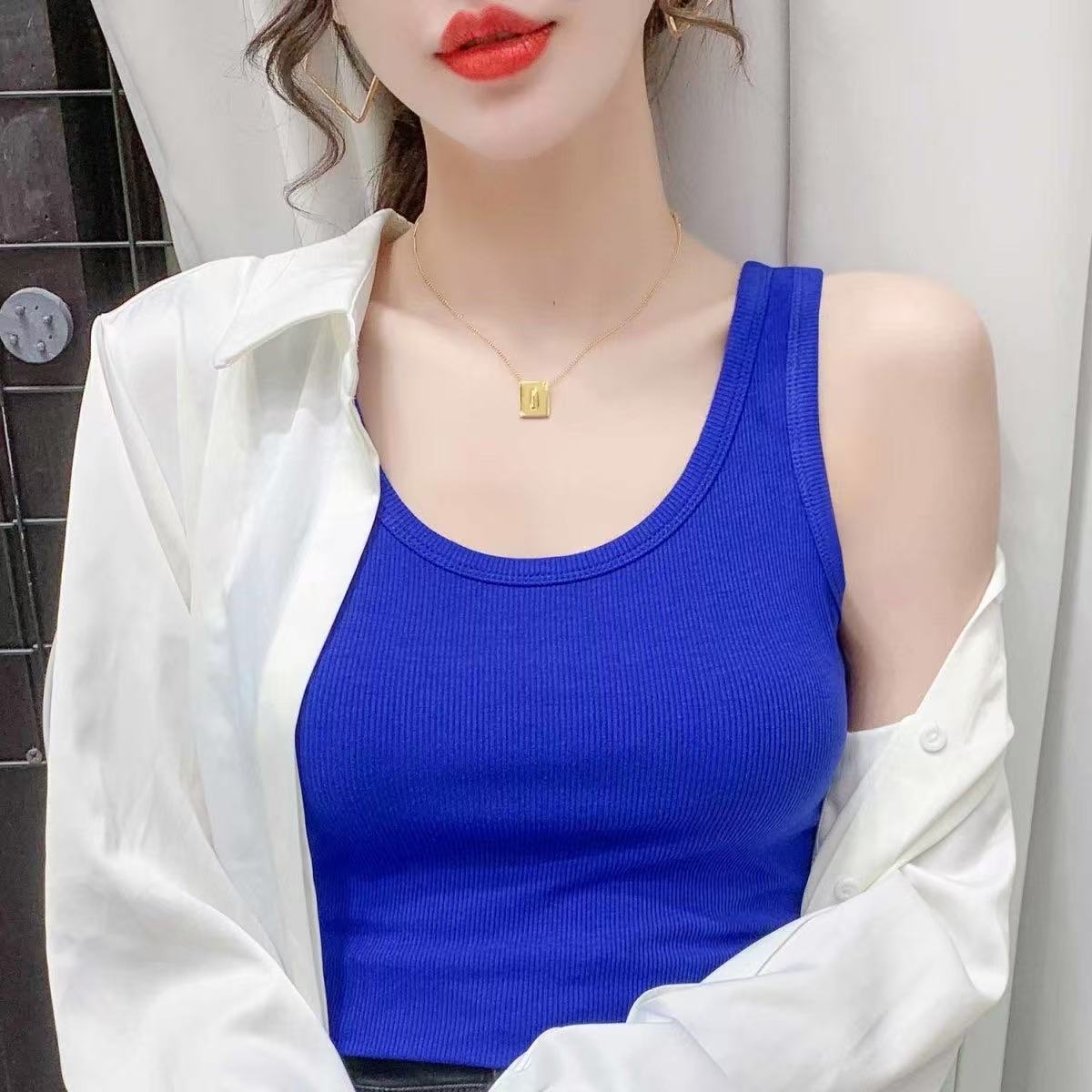 丽姐家冰丝曲珠白吊带背心女士内搭修身型直筒型无袖网红潮流夏季