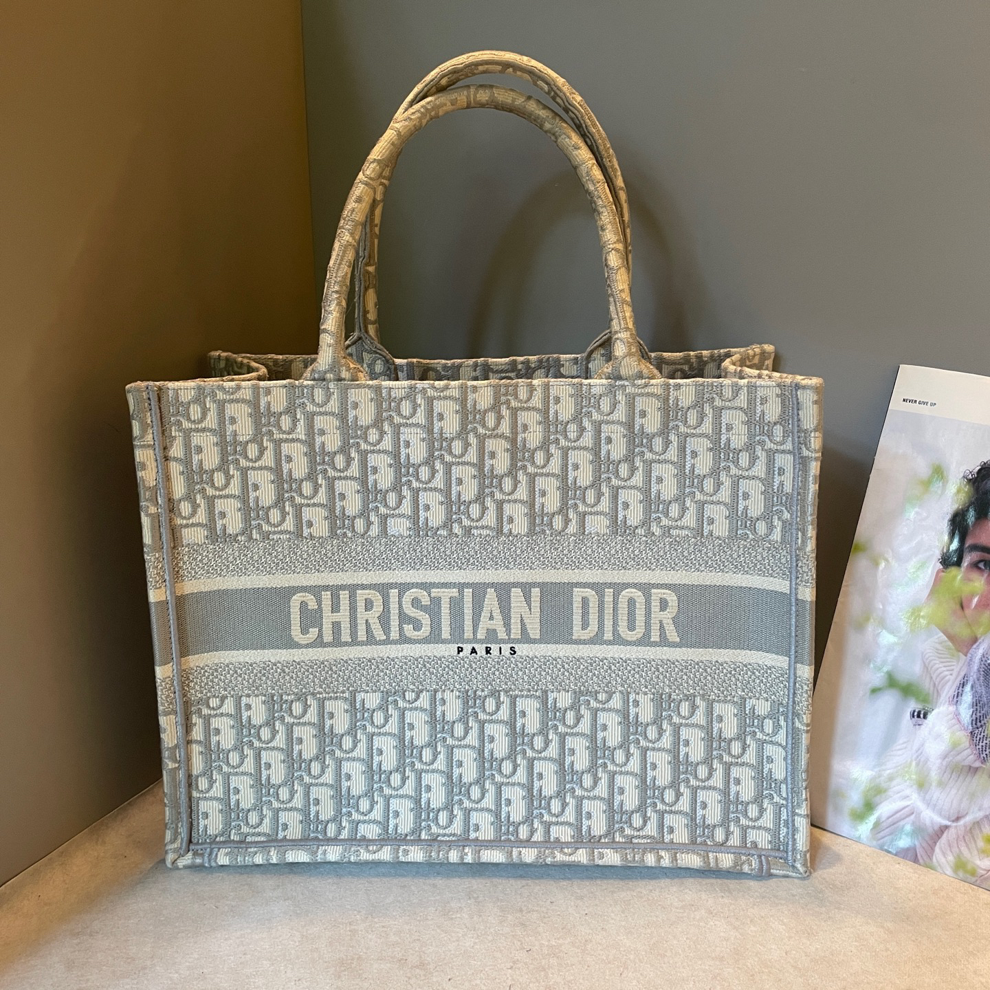 95新 DIOR/迪奥 booktote灰色老花托特包中号 36*28（20年）