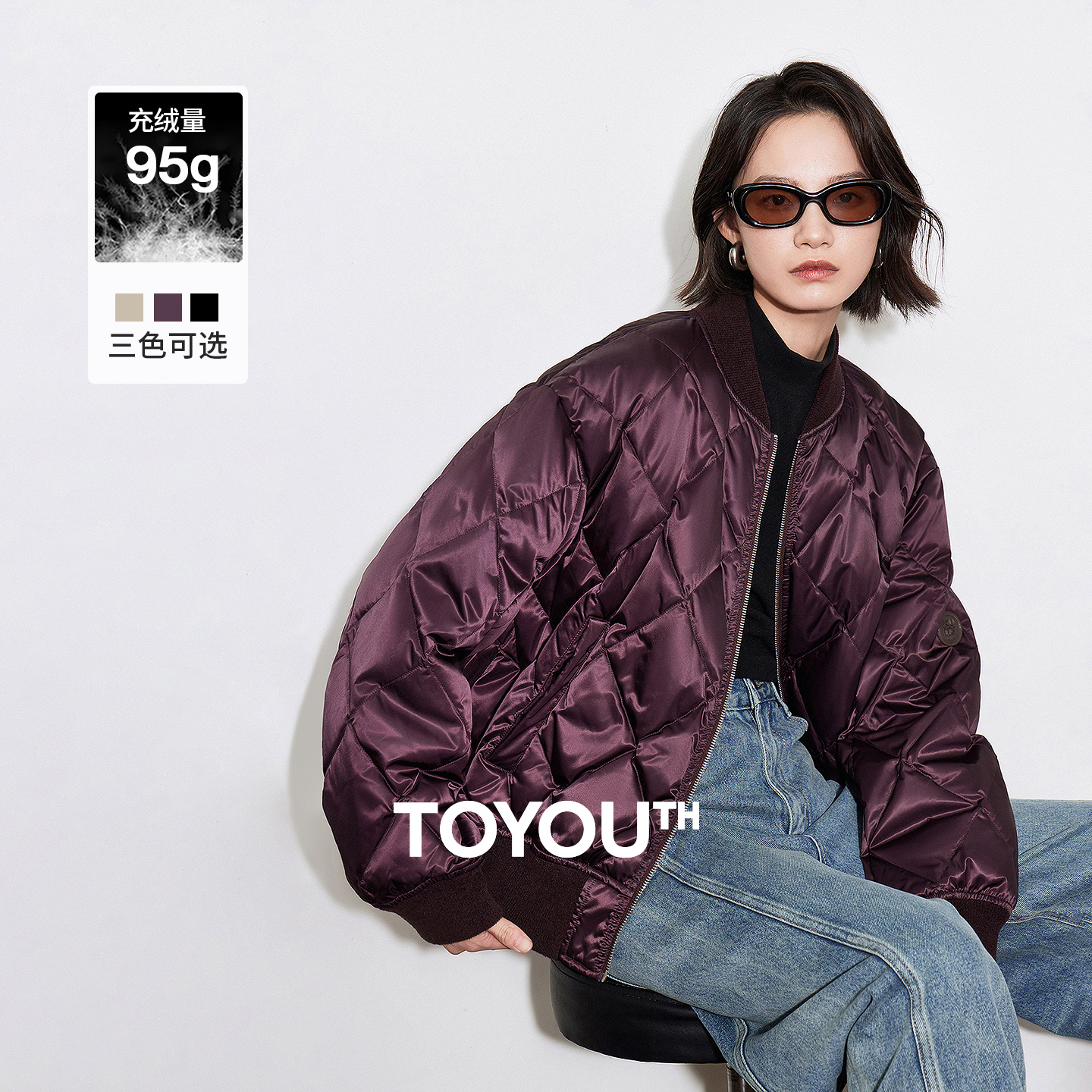 初语美式复古机车羽绒服女白鸭绒棒球服外套8446018