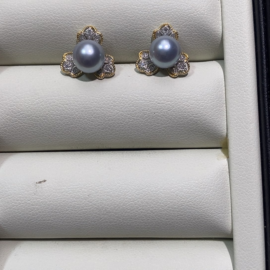 海水珍珠耳饰银S925镶嵌