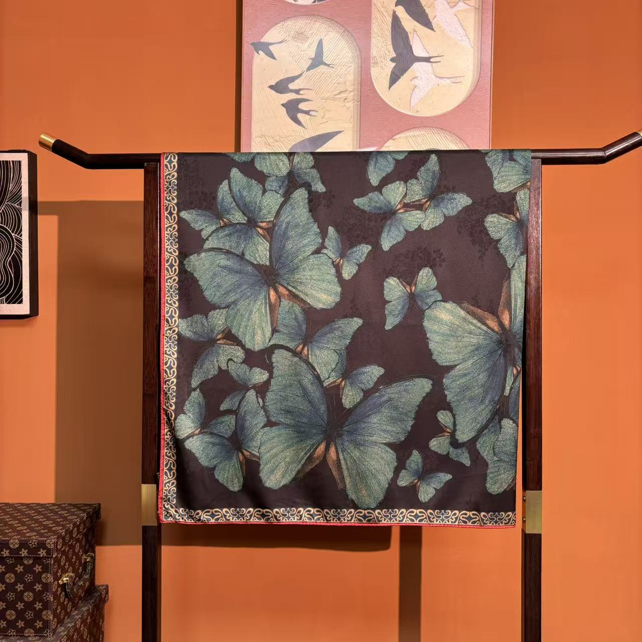 新款【福蝶】140*140重磅香云花萝高货重磅国风高端丝巾-F21