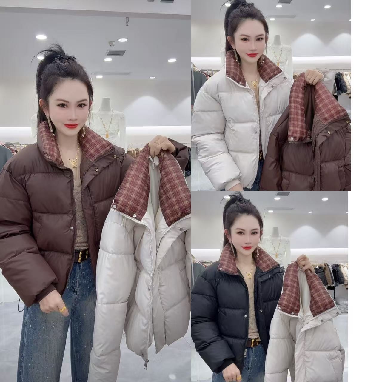 （XZ）1506格子领拼接免洗棉服