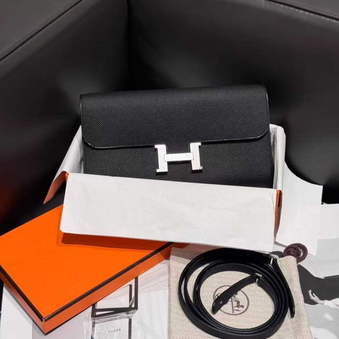 未使用 Hermes/爱马仕 康康to go 黑银 E皮 K刻