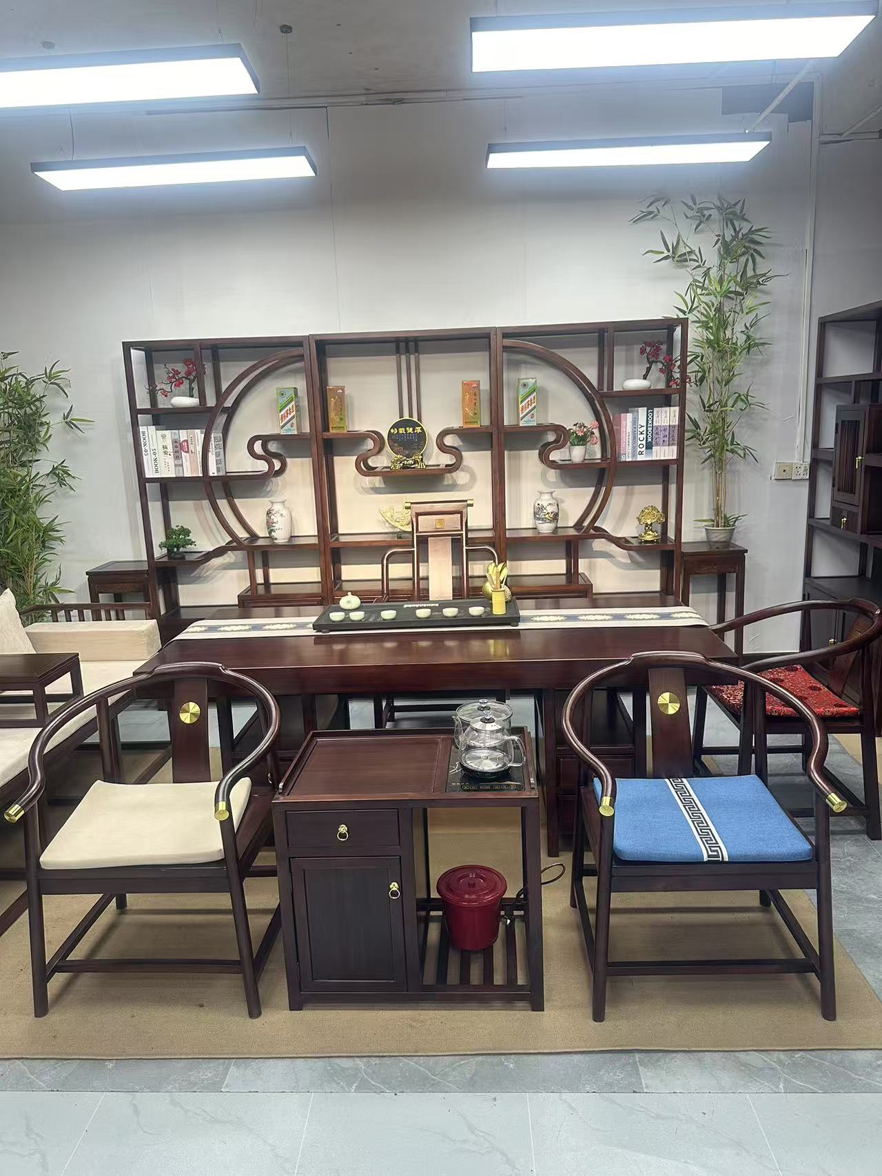 新中式乌金木实木大板茶桌茶台办公家用一体