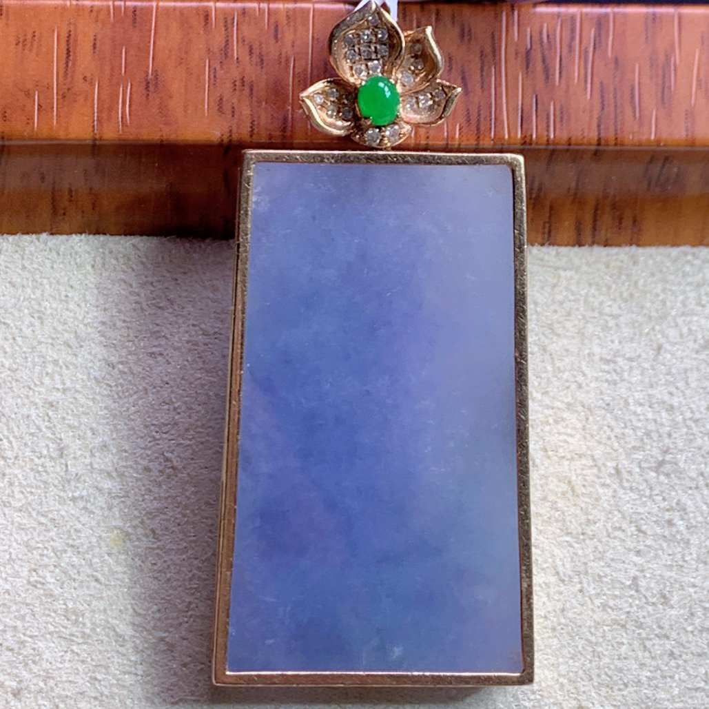 天然缅甸A货翡翠18k金j你紫罗兰无事牌整42.5石33.2/20/5.6mm@lr