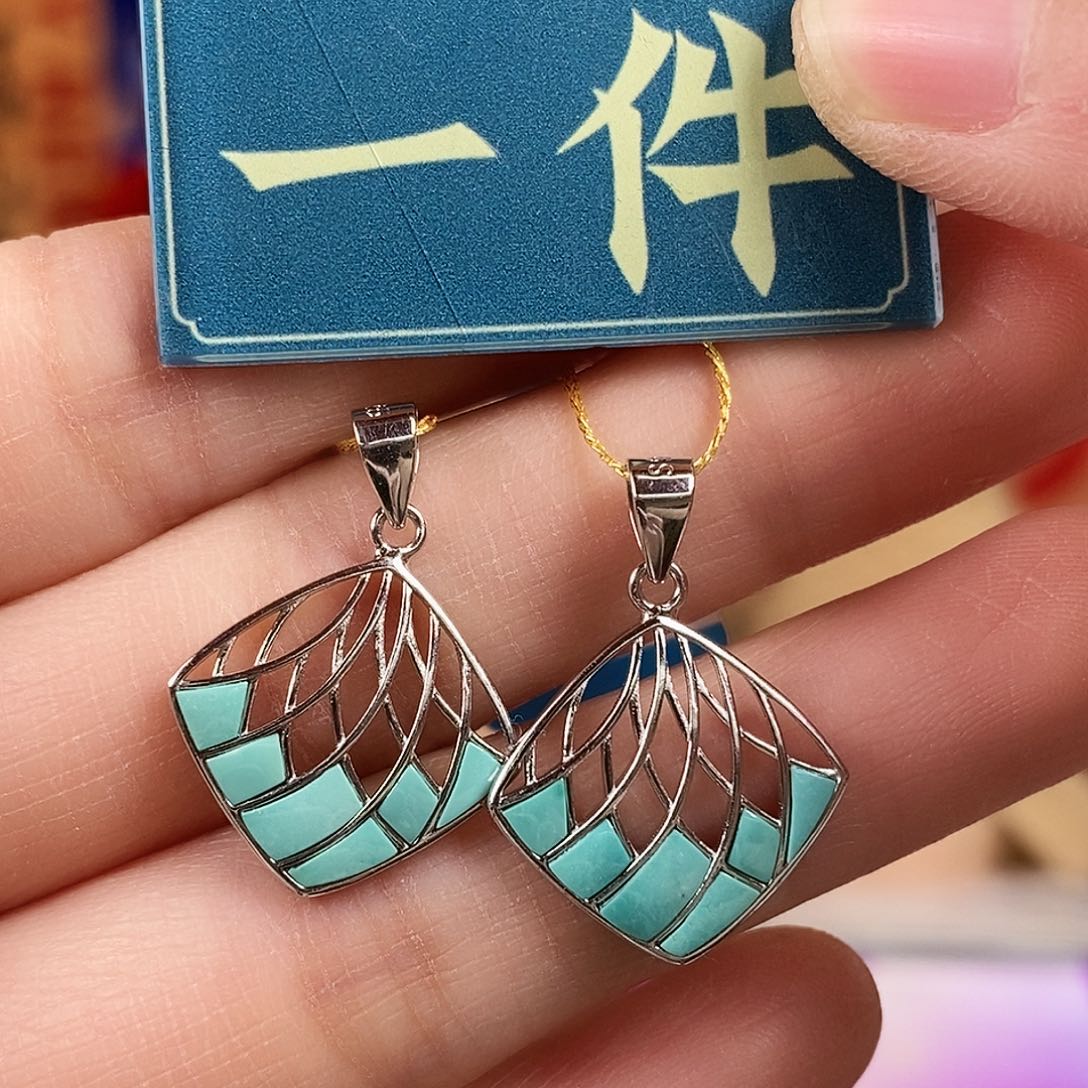 绿松石银S925镶嵌珠宝奇石多样性发货一个