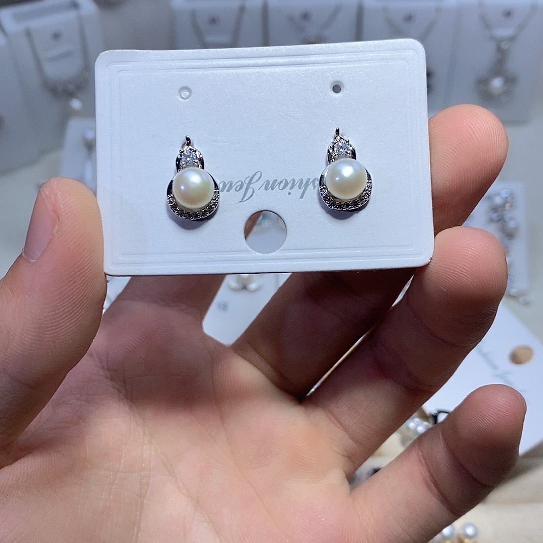 耳坠银S925镶嵌淡水珍珠