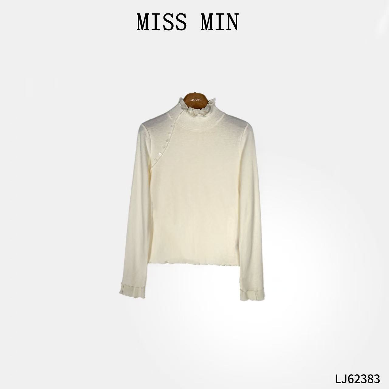 MISS MIN【浪漫】羊毛木耳边立领蕾丝拼接设计百搭显瘦上衣LJ62383