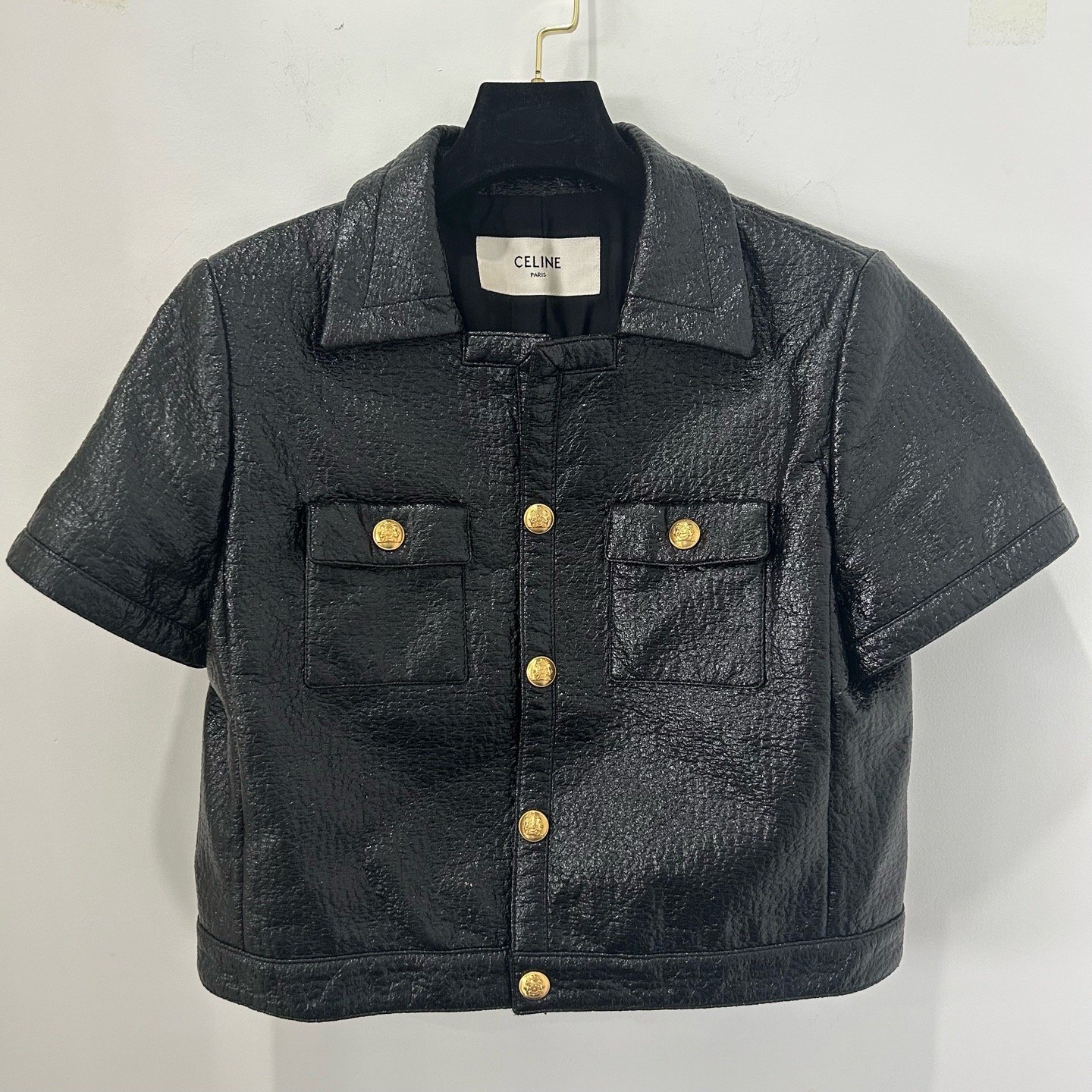 99新 Chanel/香奈儿 Celine赛琳黑色短袖皮外套38码