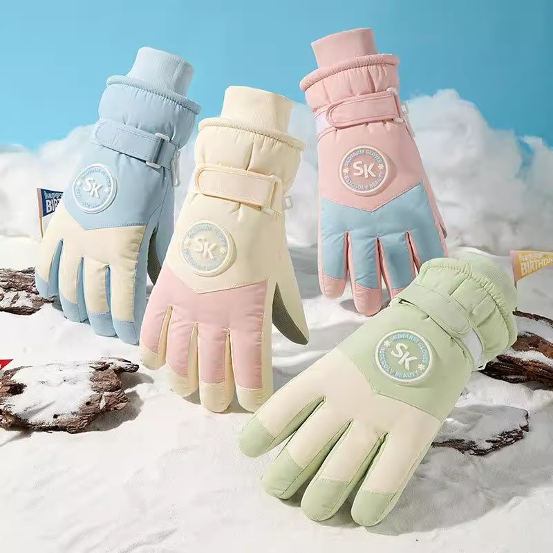 女款马卡龙甜美滑雪手套冬天加厚保暖防滑骑行电动车加绒防寒SK