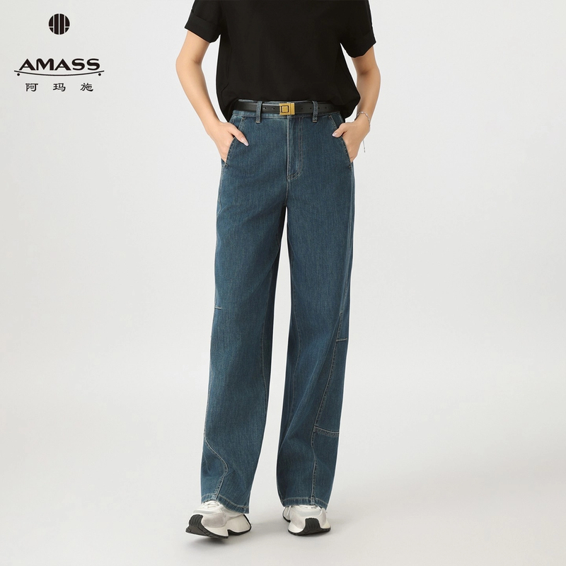 AMASS/阿玛施新款高腰窄版显瘦造型休闲百搭水洗牛仔裤女510032