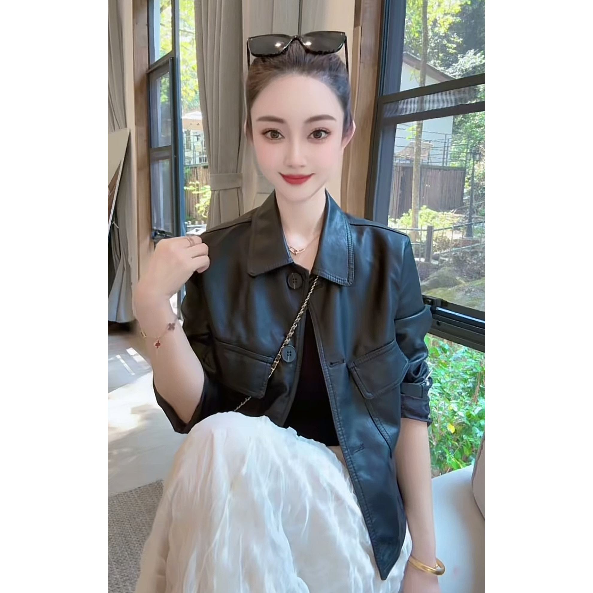 【极简主义】2319短款皮夹克外套皮衣女外套春秋百搭时尚显瘦洋气