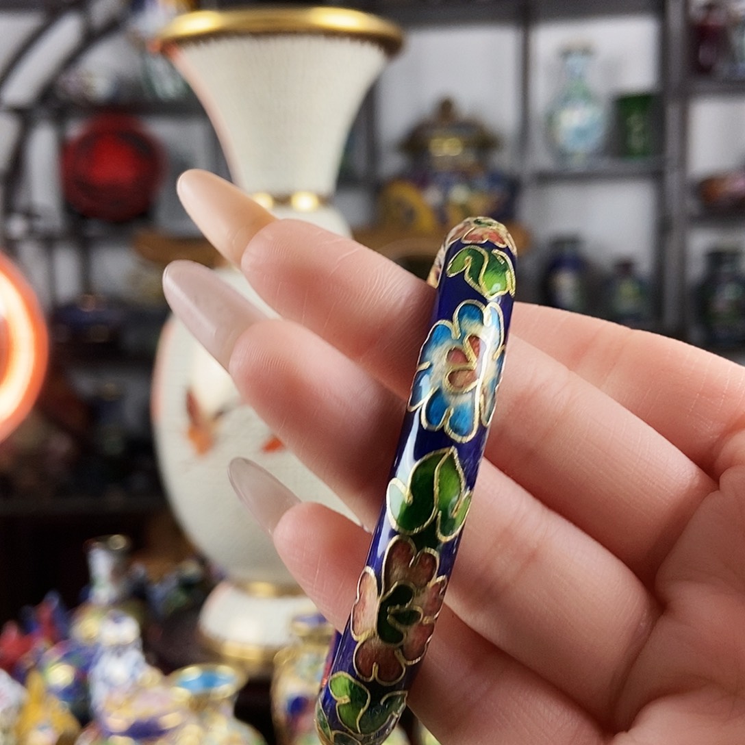 画***萌铜老银蓝开口圆镯