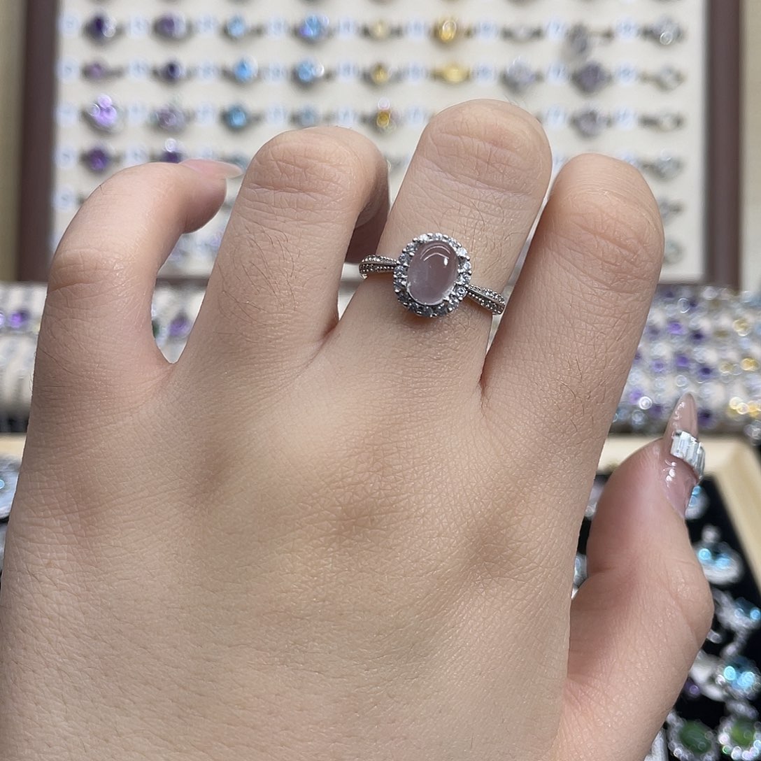 芙蓉石银S925镶嵌戒指