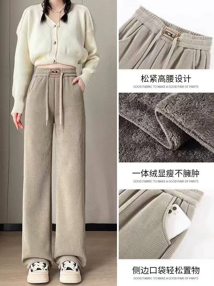 B80-1（款式略有差异）女士欧棉绒加绒加厚立体剪裁净版休闲直筒裤