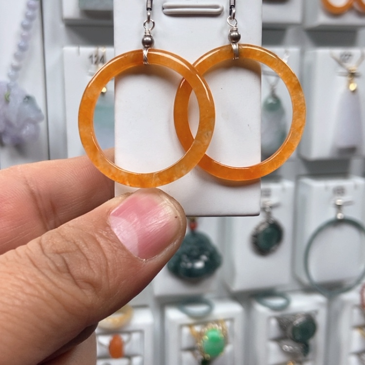 【闪购商品】翡翠耳饰银S925镶嵌烤色耳饰