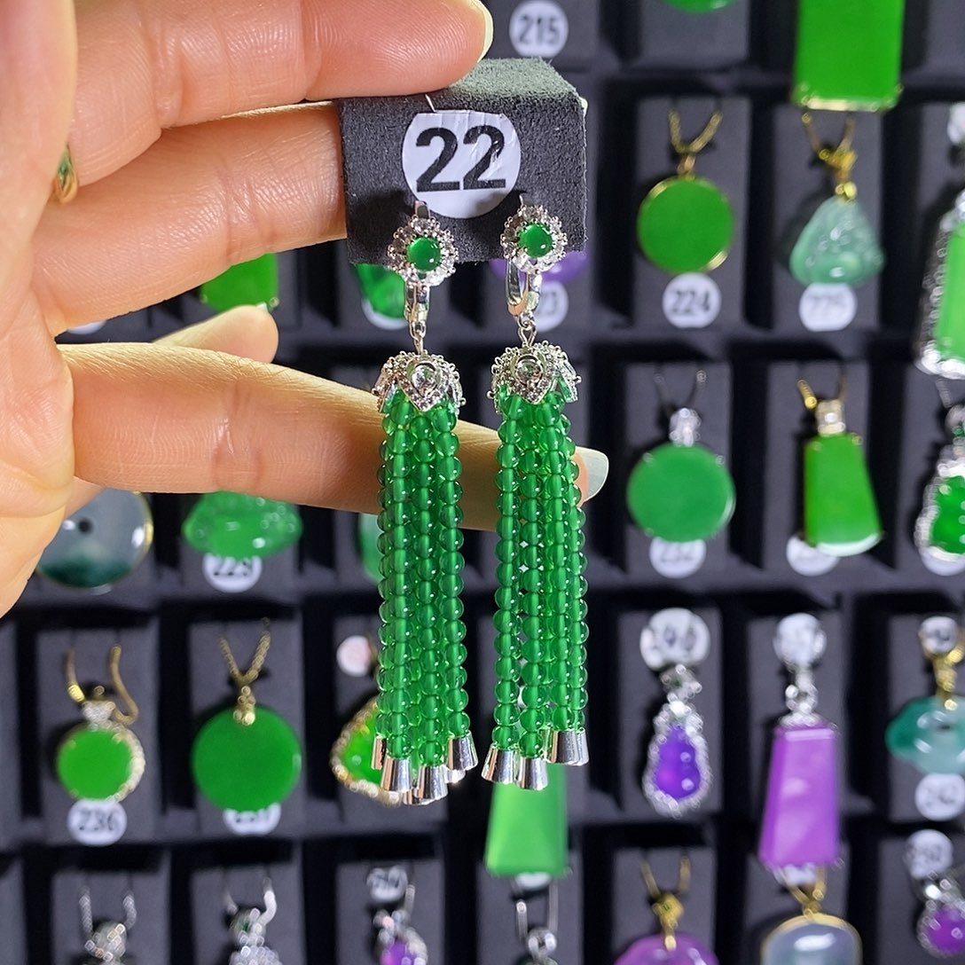 银S925镶嵌翡翠耳饰22