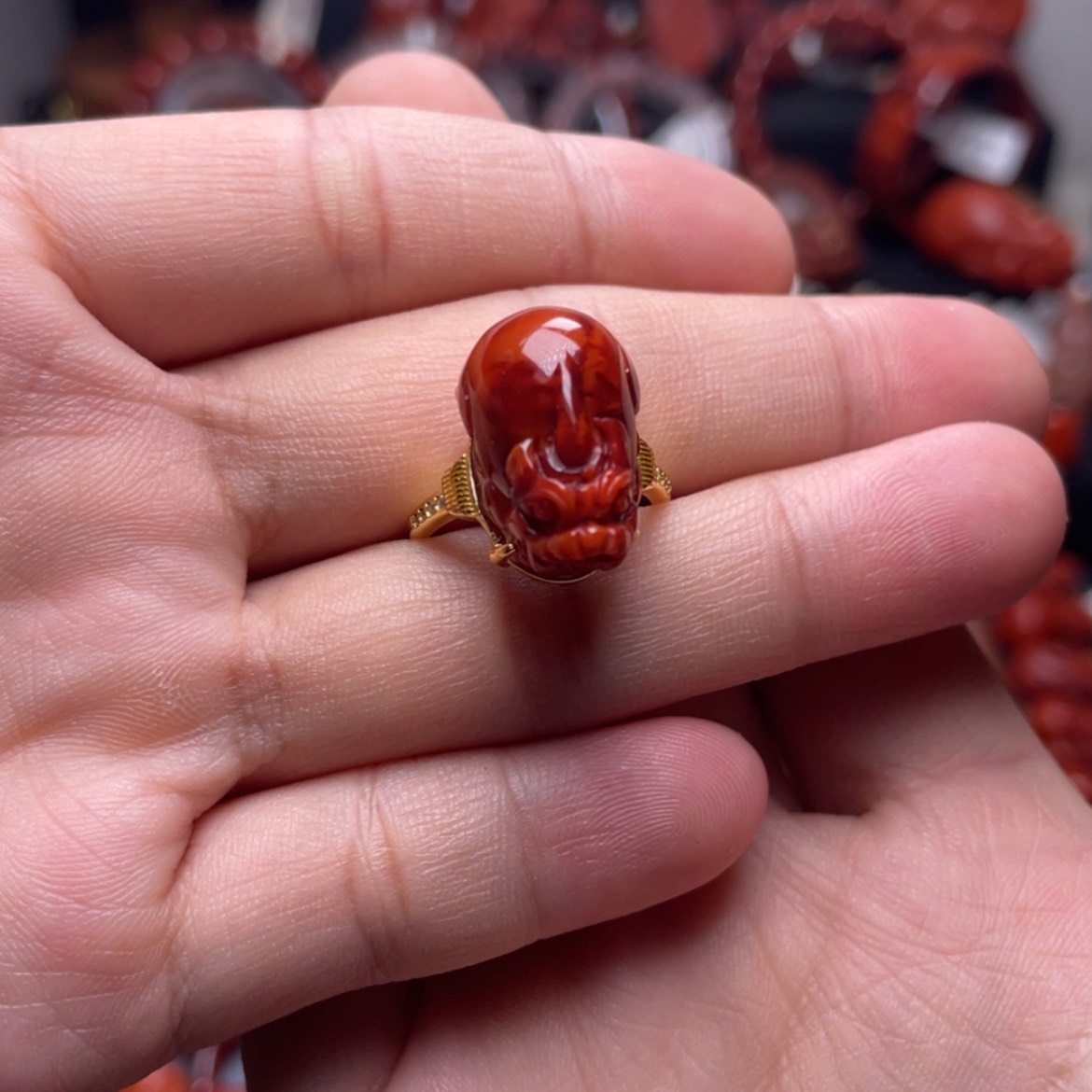 【闪购商品】银S925镶嵌貔貅戒指南红玛瑙用***8