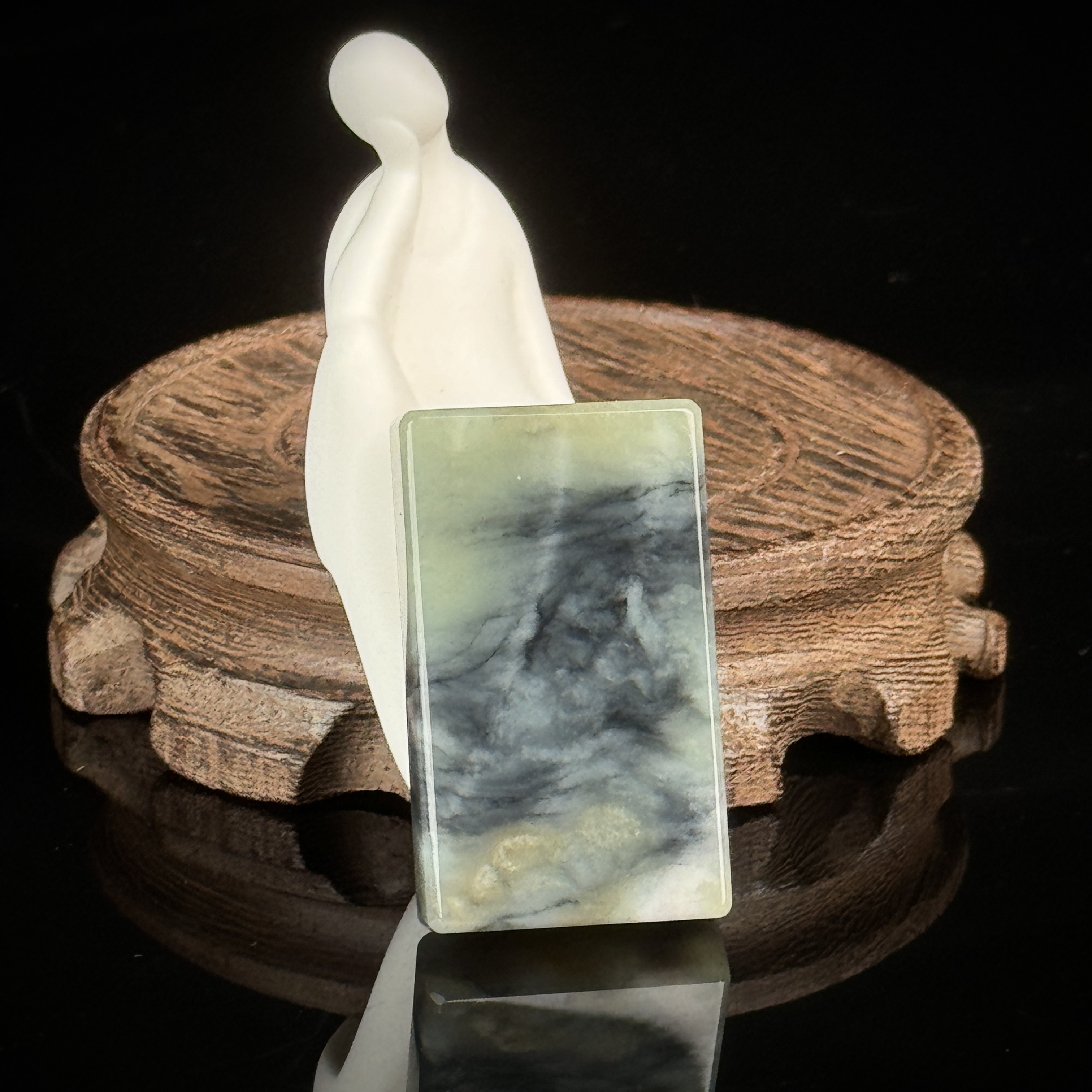 和田玉青花料平安无事牌