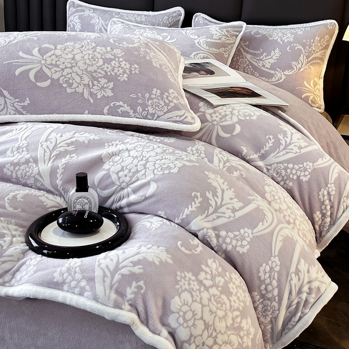 冬天保暖云绒牛奶绒四件套雕花款秋冬保暖不掉毛 不起静电 