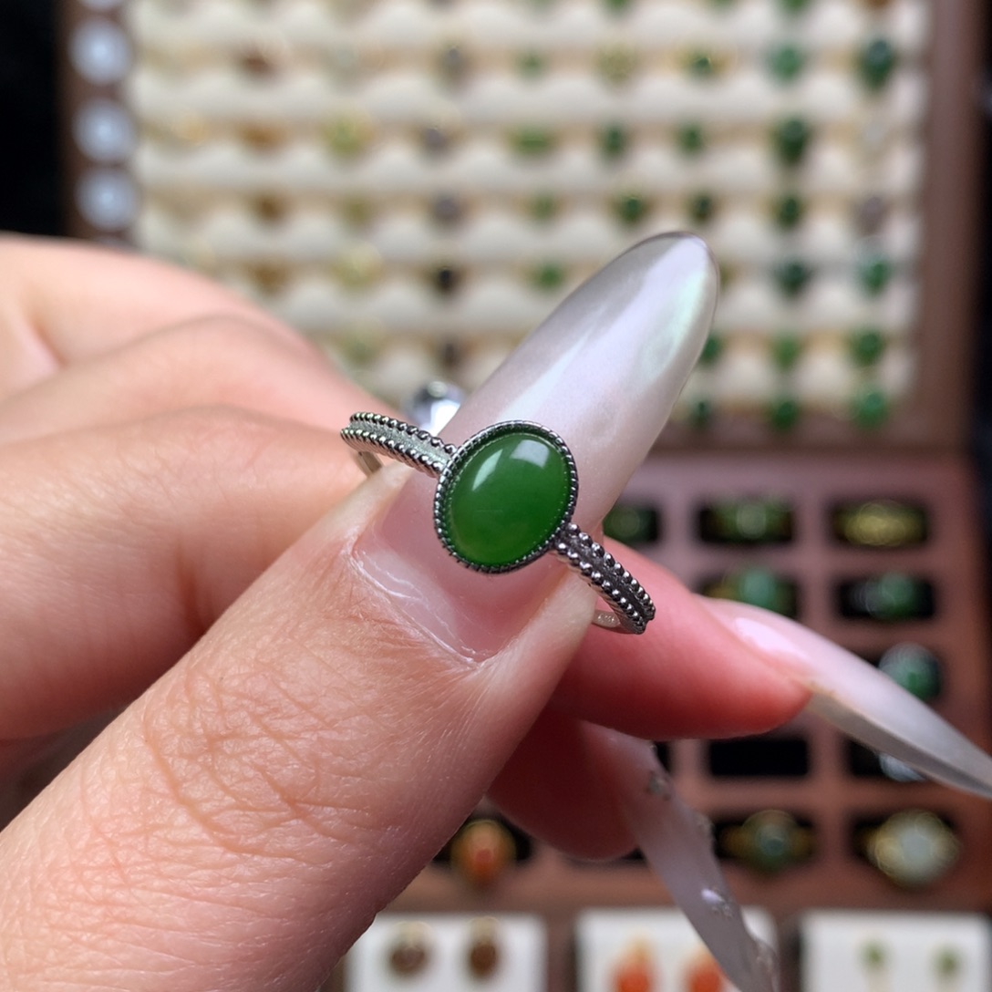 半****和田玉银S925镶嵌戒指