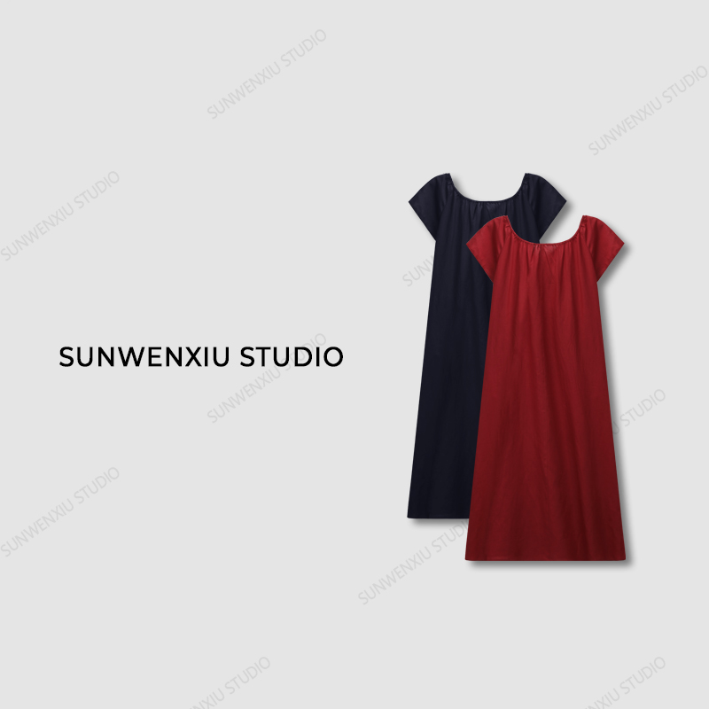 swx studio3店 “热恋“天丝亚麻极简度假风两穿大U领连衣裙